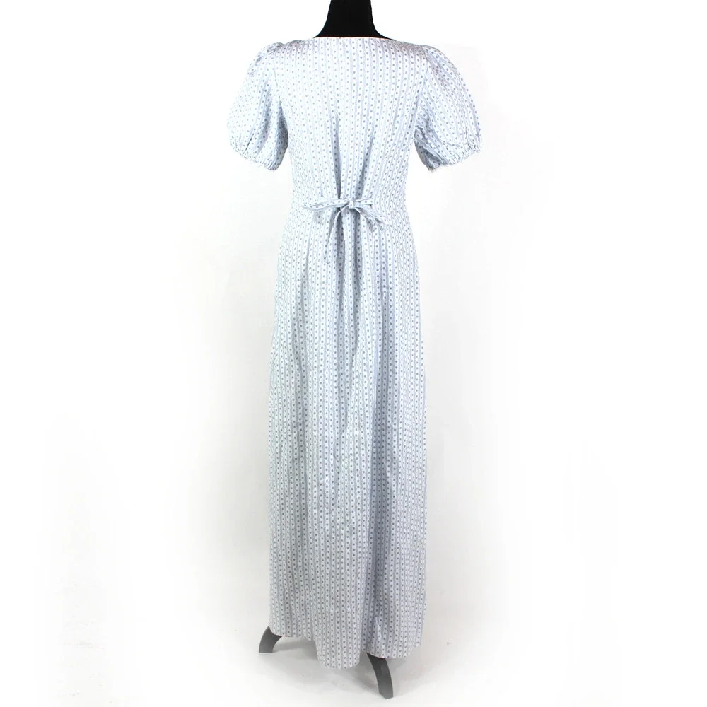 Reformation Cherise Maxi Dress NEW Linen Blue Motif Short Puff Sleeve Size 10 - Picture 6 of 8